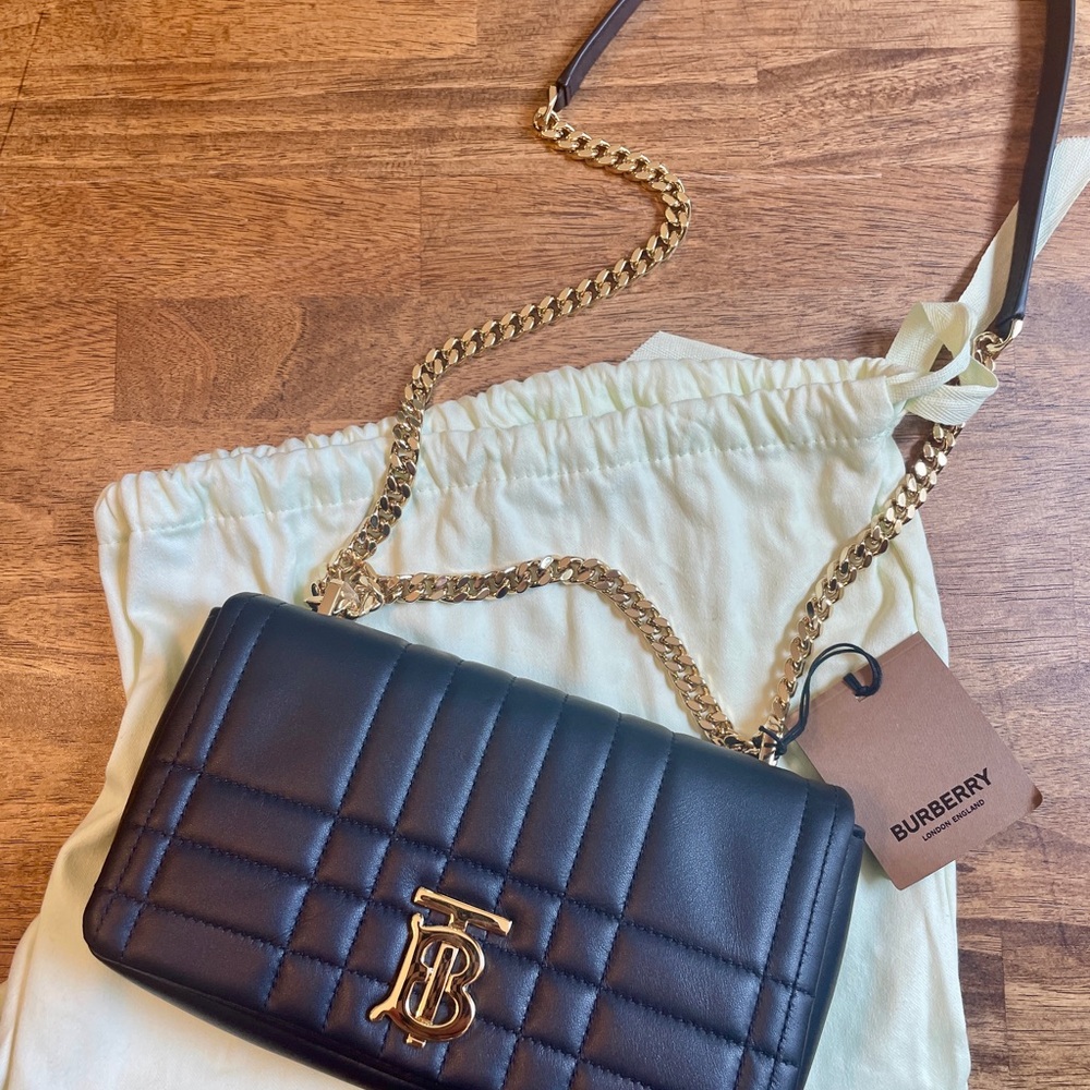 Burberry Lola Black and Gold Quilted Crossbody Bag